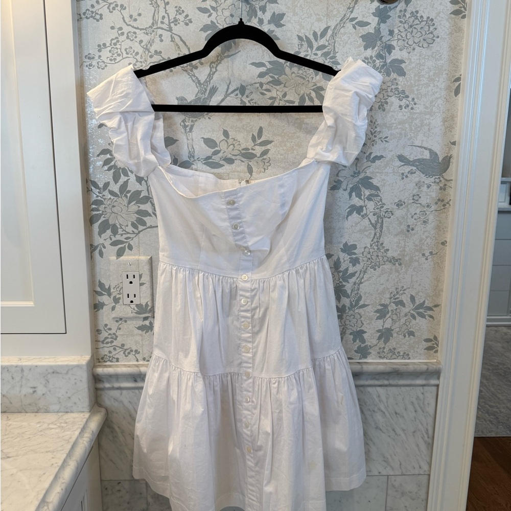 STAUD White Ruffle Sleeve Button-Front Mini Elio Dress – Size 2